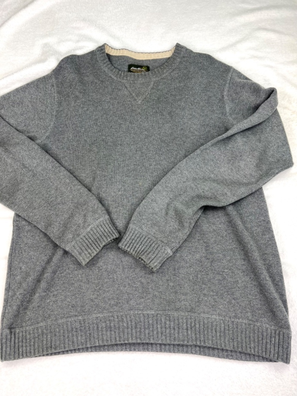 Eddie Bauer Classic Cotton Crewneck Sweater size XL Gray Academia Preppy Outdoor - Picture 6 of 8